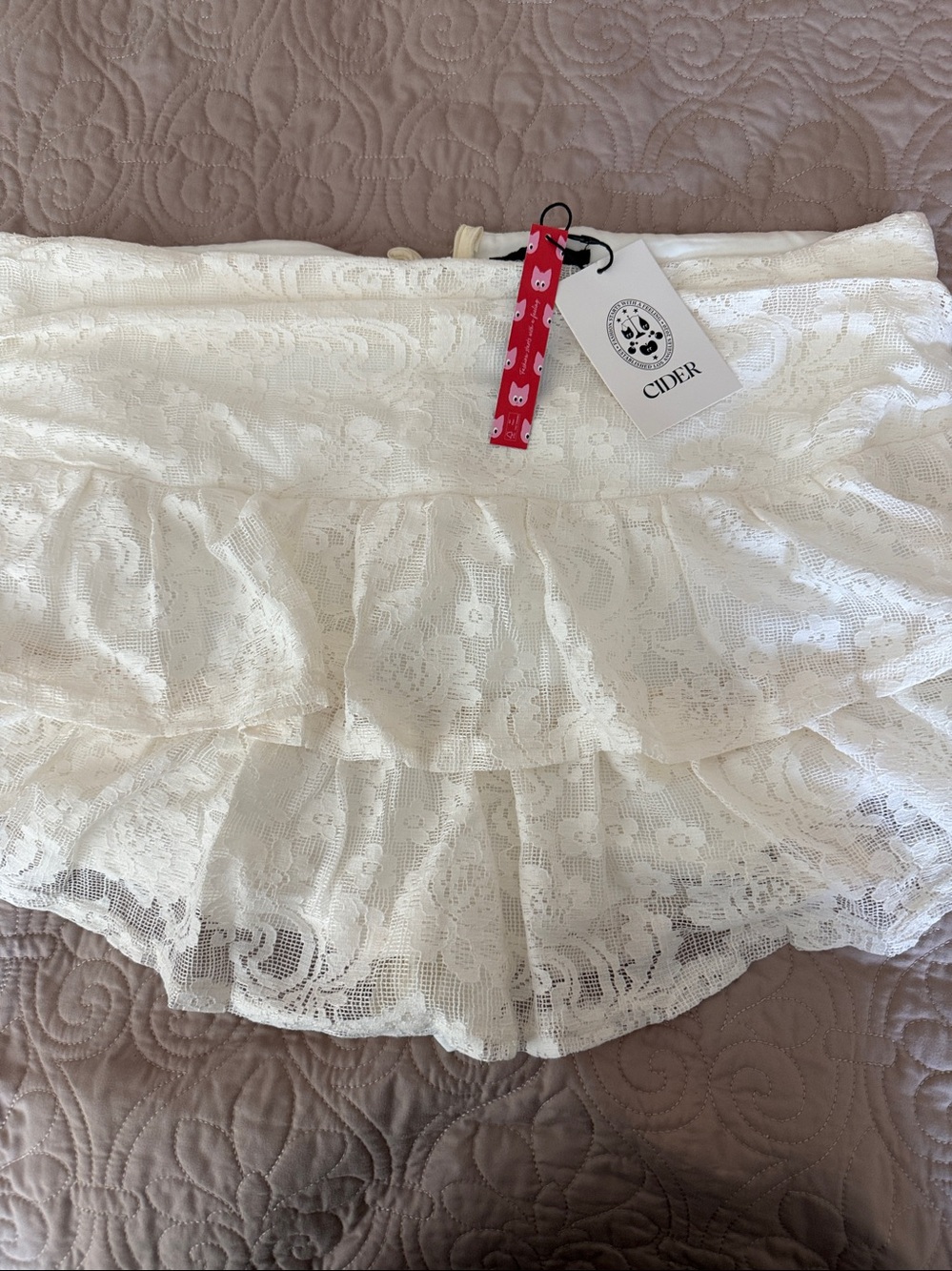 Ivory colored Lace Tiered Scort by Cider (2XL)